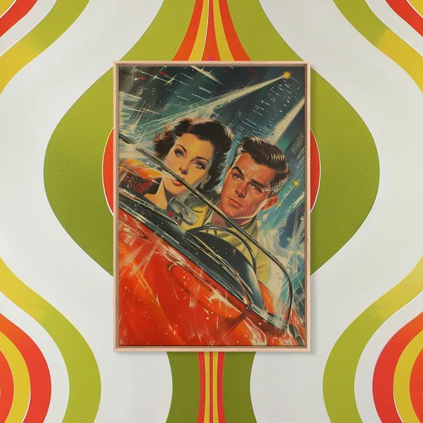 Retro Sci-Fi Vintage Red Car, Atomic Age Poster Print