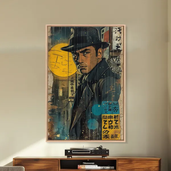 Noir Japanese Detective Film Poster, Comic Book Art
