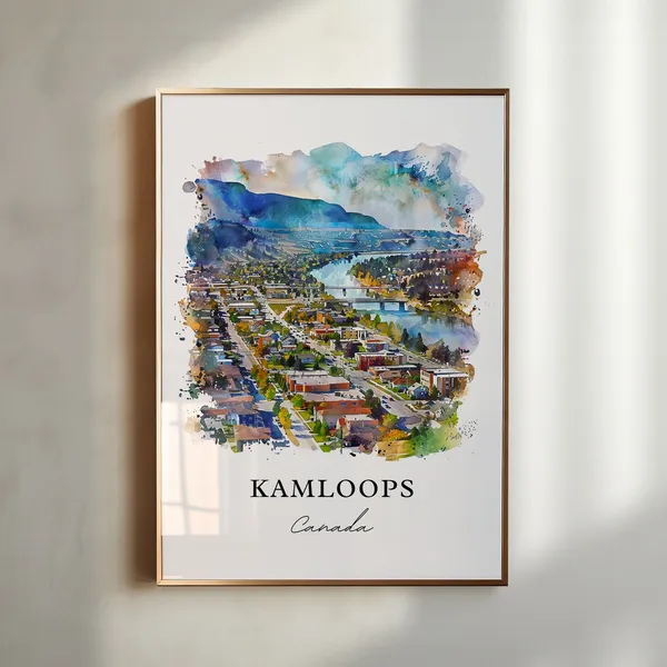 Kamloops Watercolor Travel Poster, Canada Art Print