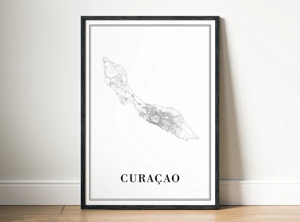 Curacao Map Travel Poster, Black And White Map