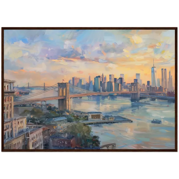 Brooklyn Bridge Sunset, Manhattan Skyline Travel Poster