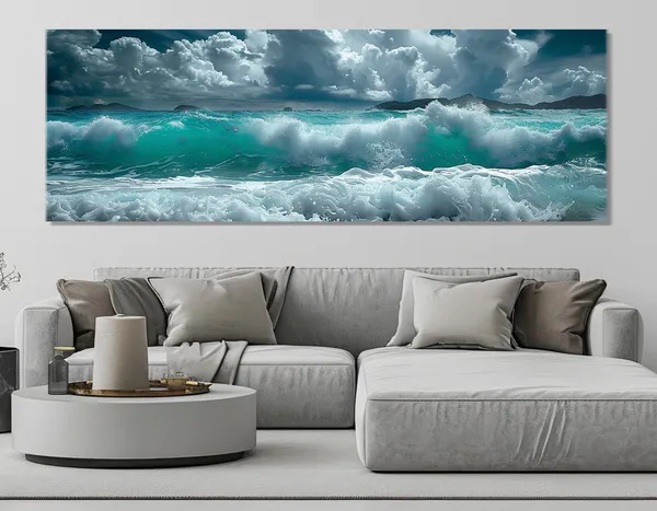 Abstract Sea Waves Panoramic Art Print, Bedroom Decor