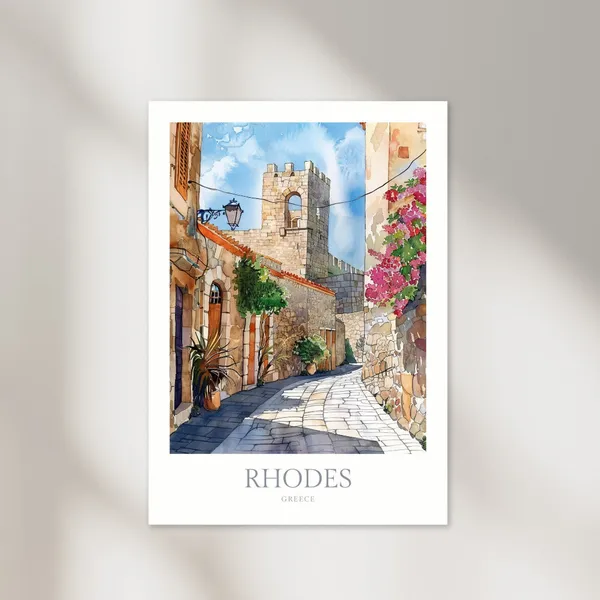Rhodes Greece Watercolor Poster, Travel Poster
