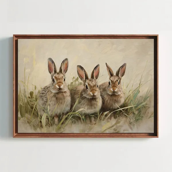 Easter Bunnies Vintage Oil Painting Art Print