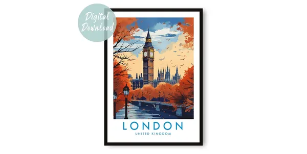 London Travel Poster, British City Wall Art Print