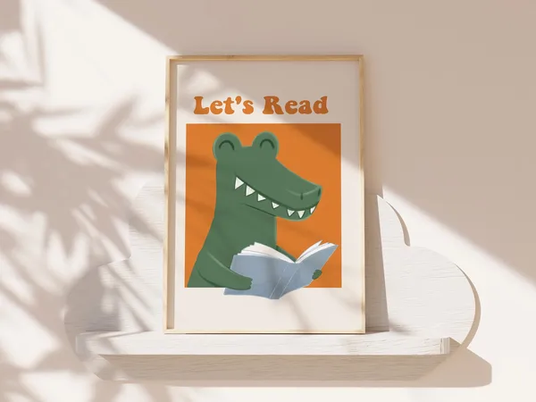 Kids Reading Art Print, Reading Room Decor