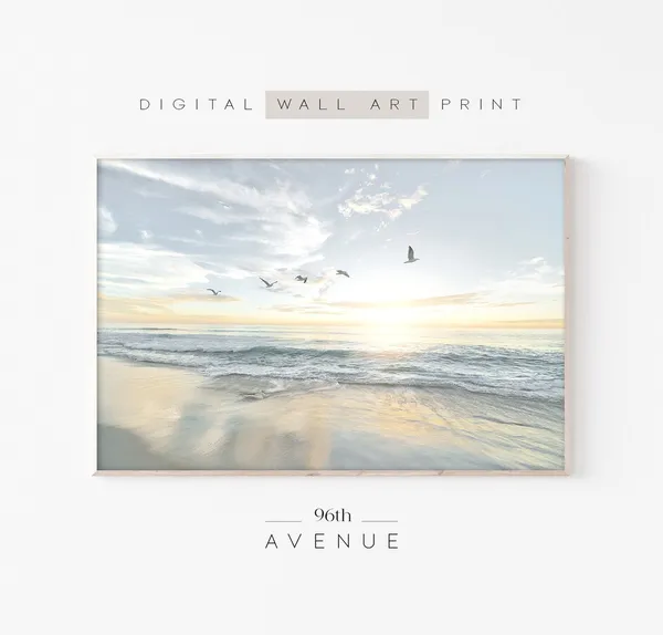 Beach Sunset Print, Coastal Seascape Art Print