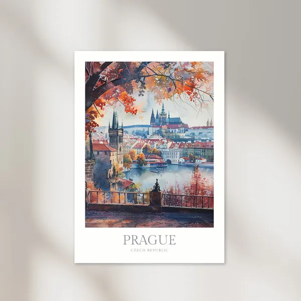 Prague Watercolor Poster, Czech Republic Travel Poster