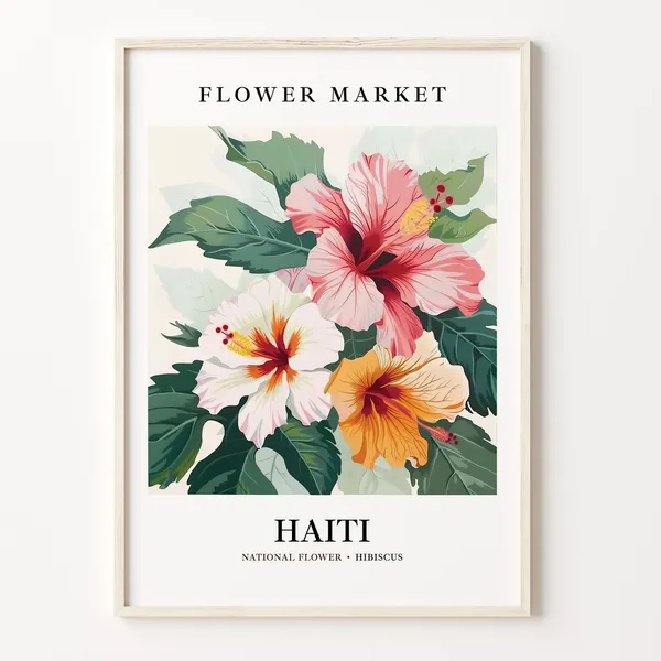 Haiti Flower Market Art Print, Hibiscus Botanical Decor