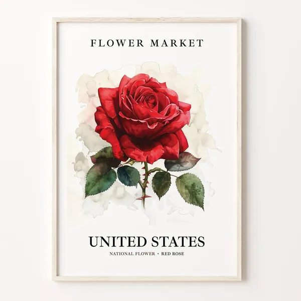 Rose Flower Wall Art Poster, Vintage Floral Print