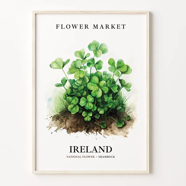 Ireland Shamrock Neutral Botanical Art Print