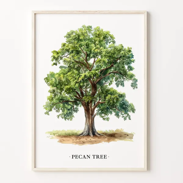 Pecan Tree Botanical Art Print, Rustic Farmhouse Decor