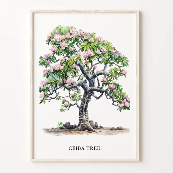 Ceiba Tree Art Print, Tropical Botanical Illustration