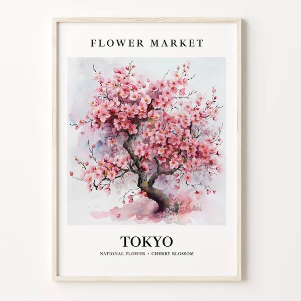 Cherry Blossom Flower Wall Art Tokyo Japan Travel Poster