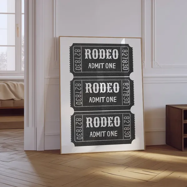 Rodeo Ticket Retro Cowgirl Art Print, Western Style