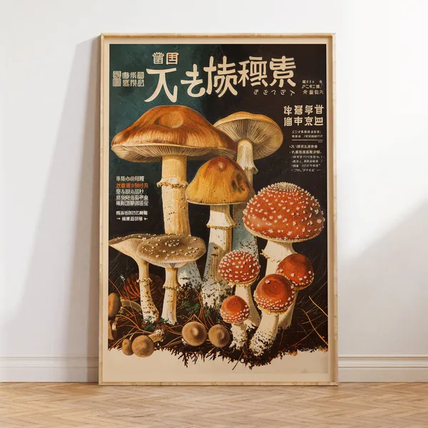 Japanese Mushroom Vintage Style Botanical Art Print