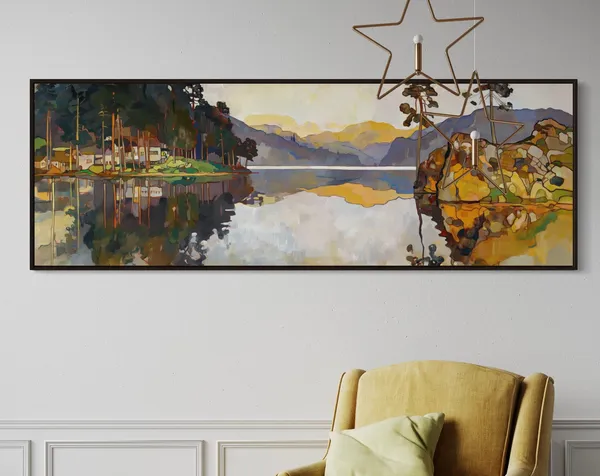 Rustic Lakeside Pine Tree Art Print, Lake House Decor