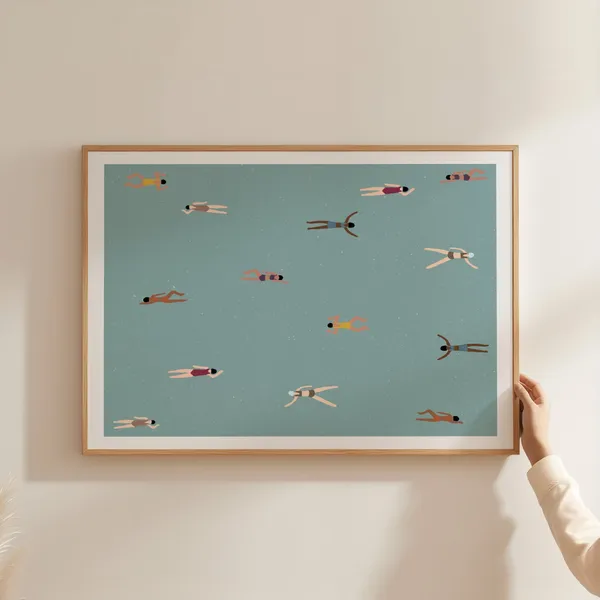 Tiny People In Swimming Pool Minimalist Art Print