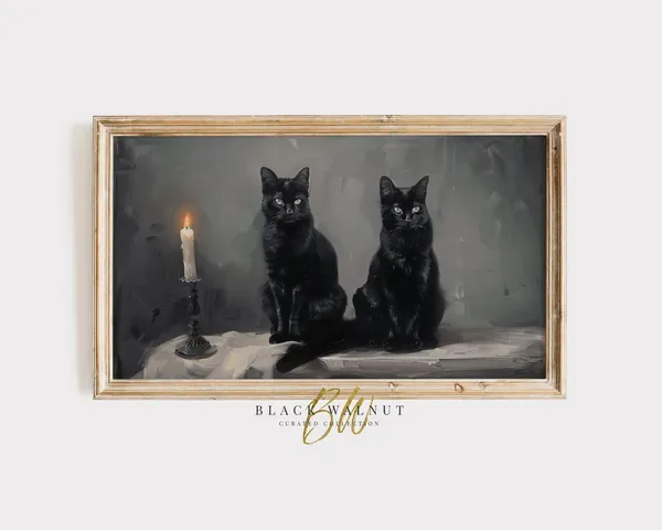 Halloween Black Cats Vintage Style Art Print