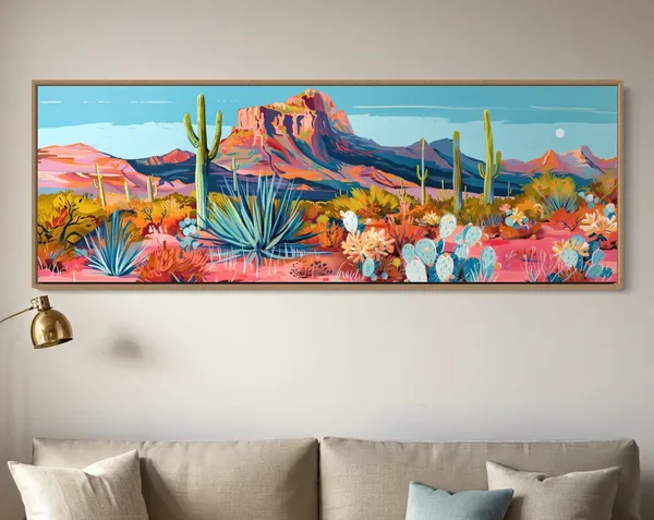 Sonoran Desert Cactus Art Print, Southwest Panorama