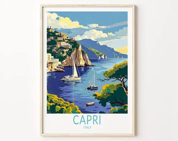 Capri Italy Travel Poster, Coastal City Decor