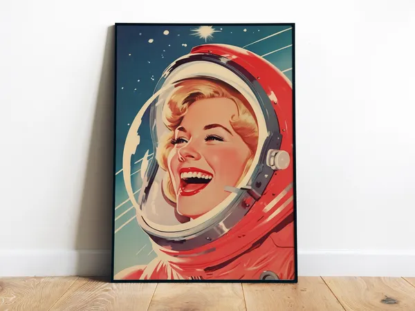 Female Astronaut Retro Futuristic Space Art Print