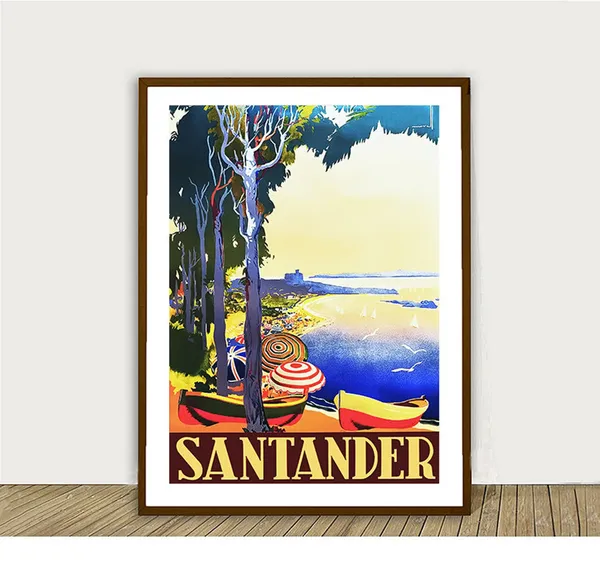 Santander Spain Vintage Travel Poster, Retro Travel Poster