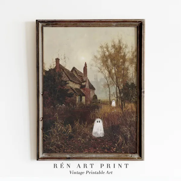 Cute Ghost Print, Vintage Halloween Wall Art