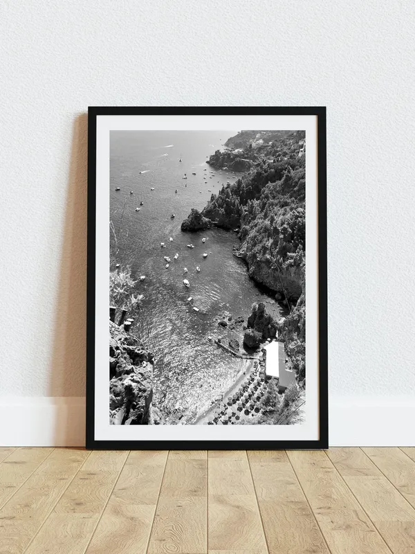 Italy Beach Poster, Black And White Coastal Print