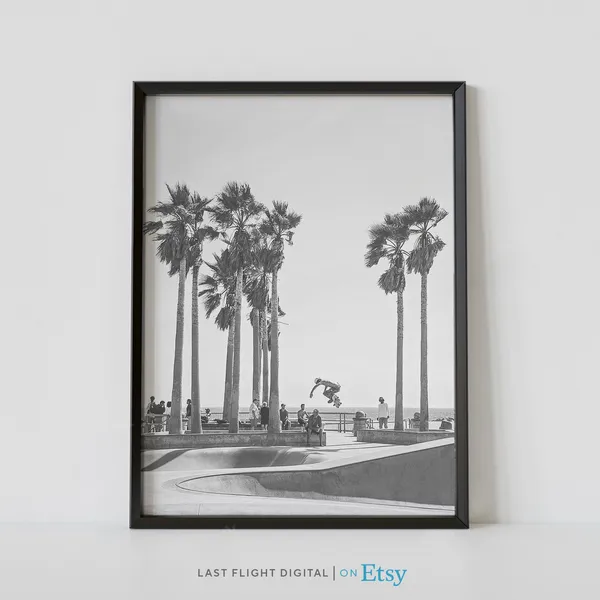 Venice Beach Los Angeles Black White Poster Print