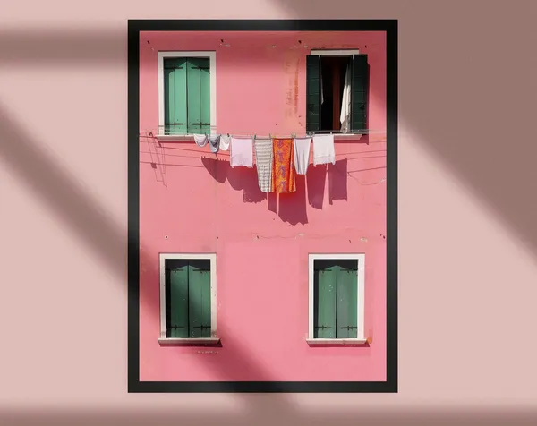 Pink House Mediterranean Travel Poster, Bougainvillea