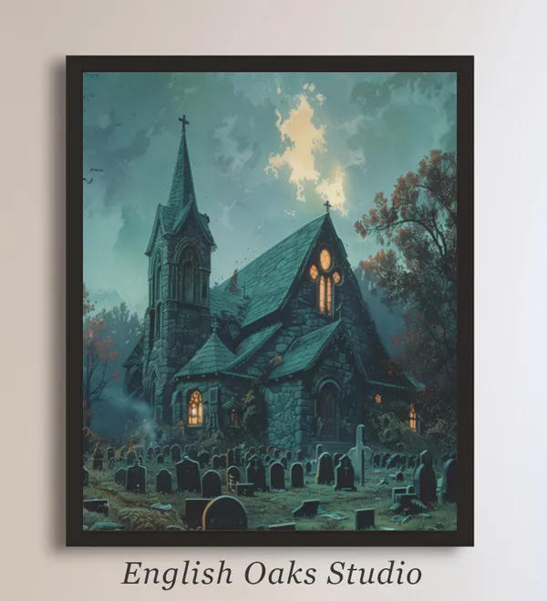Vintage Goth Haunted House Halloween Art Print