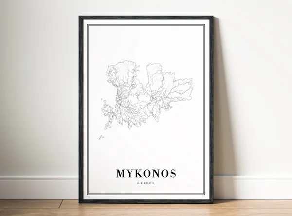 Mykonos Greece Map Art Print, Travel Poster