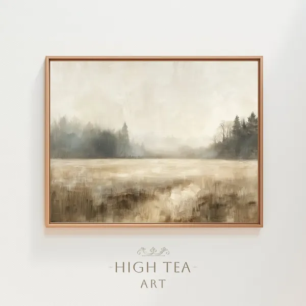 Countryside Landscape Oil Painting Art Print, Rustic Farmhouse