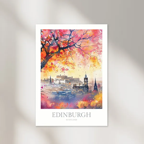 Edinburgh Watercolor Travel Poster, Scotland Art Print