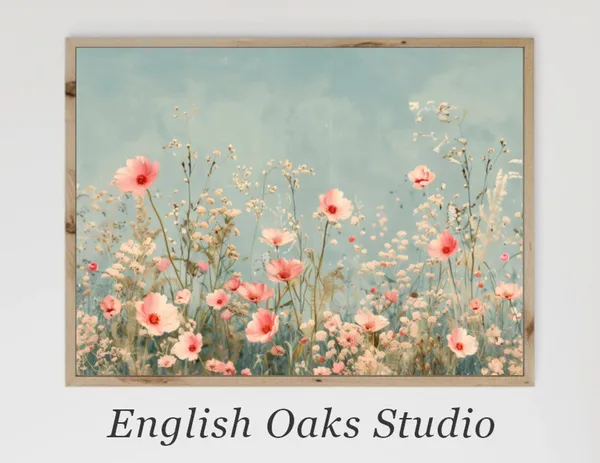 Vintage Rustic Summer Wildflowers Landscape Art Print