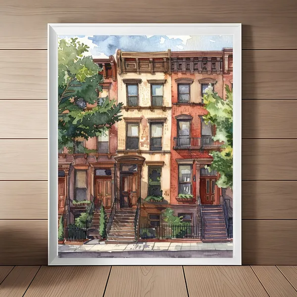 New York City Brooklyn Brownstone Watercolor Print