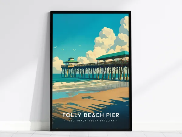 Folly Beach Pier Art Print, Charleston Coastal Decor