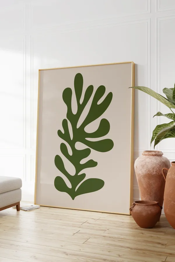 Matisse Sage Green Abstract Floral Wall Art Print, Minimalist