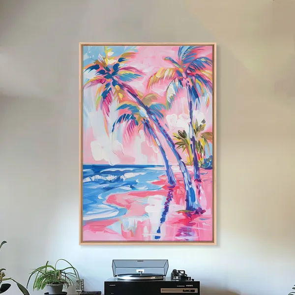 Palm Trees And Ocean Waves, Abstract Coastal Art Print