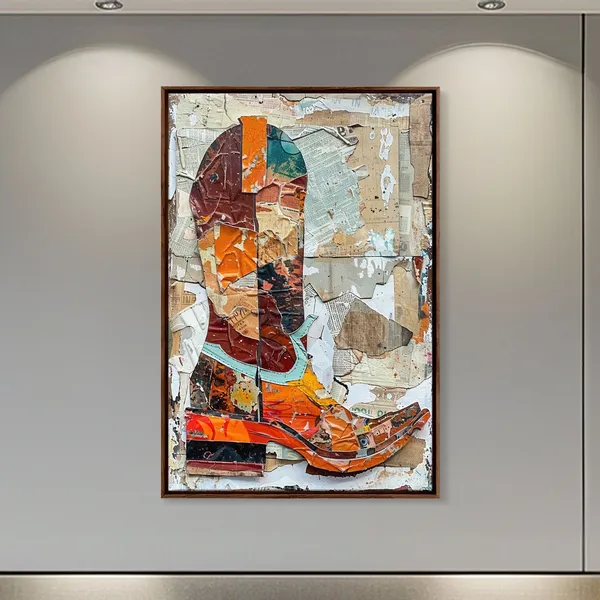 Colorful Western Boot Collage Art Print, Textured Background
