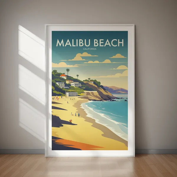 Malibu Beach California Travel Poster, Travel Art