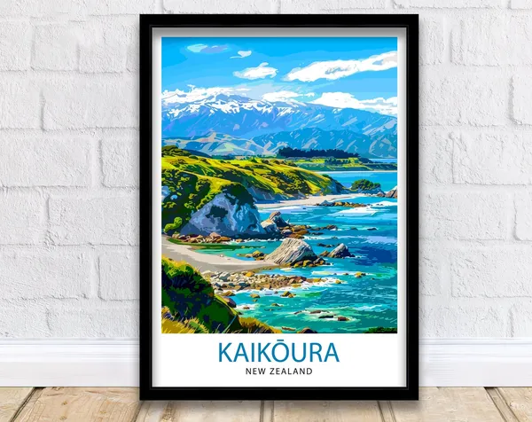 Kaikura New Zealand Travel Poster, Place-Name Decor