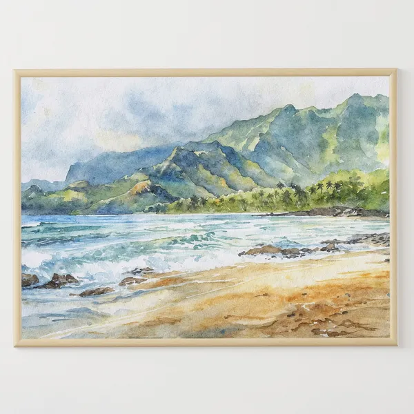 Kauai Na Pali Watercolor Art Print, Hawaii Coast