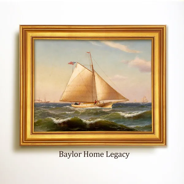 Sailboat Oil Painting Print, Antique Nautical Art