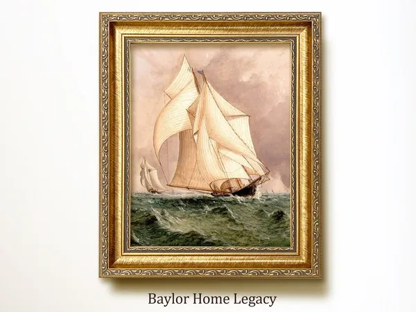 Sailboat Oil Painting, Antique Nautical Art Print