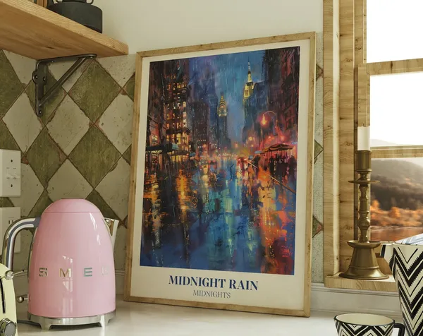Midnight Rain Music Wall Art Print, Watercolour