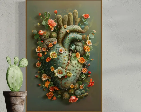 Surreal Blooming Heart Cactus Flower Art Print
