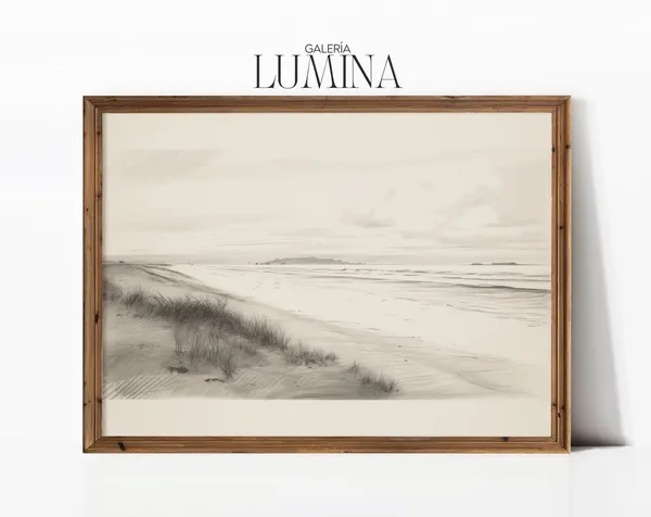 Vintage Beach Sketch, Neutral Coastal Art Print