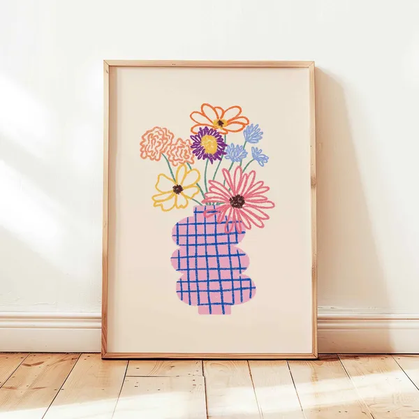 Flower Vase Retro Pastel Floral Art Print